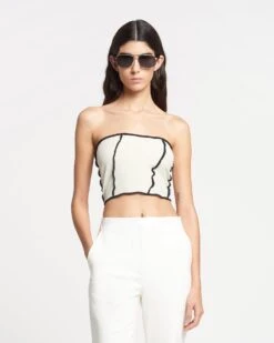Nanushka Luisa - Patchwork Mesh-Jersey Tube Top - White Wax/Black