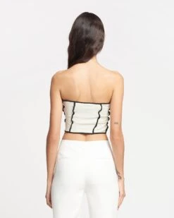 Nanushka Luisa - Patchwork Mesh-Jersey Tube Top - White Wax/Black -Nanushka Wear Shop NAN SS24 ECOMM WW TOP DETAIL CROPPED 35