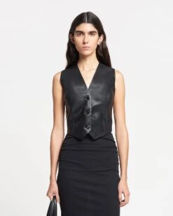 Nanushka Arnona - Cropped Regenerated Leather Vest - Black