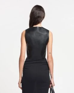Nanushka Arnona - Cropped Regenerated Leather Vest - Black 10 Nanushka Arnona - Cropped Regenerated Leather Vest - Black -Nanushka Wear Shop NAN SS24 ECOMM WW TOP DETAIL CROPPED 37