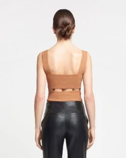 Nanushka Seve - Beaded Mesh-Jersey Bodysuit - Caramel -Nanushka Wear Shop NAN SS24 ECOMM WW TOP DETAIL CROPPED 47