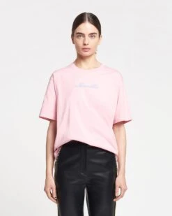 Nanushka Reece - Embroidered Cotton-Jersey T-Shirt - Pink/Blue -Nanushka Wear Shop NAN SS24 ECOMM WW TOP DETAIL CROPPED 51