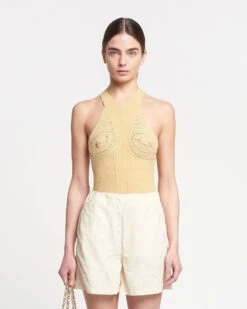 Nanushka Carmine - Crocheted Ribbed-Knit Top - Sun Yellow