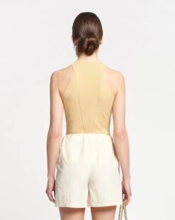 Nanushka Carmine - Crocheted Ribbed-Knit Top - Sun Yellow -Nanushka Wear Shop NAN SS24 ECOMM WW TOP DETAIL CROPPED 61