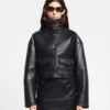 Nanushka Karla - Regenerated Leather Jacket - Black Brown -Nanushka Wear Shop NAN SS24 ECOMM WW TOP DETAIL CROPPED 74