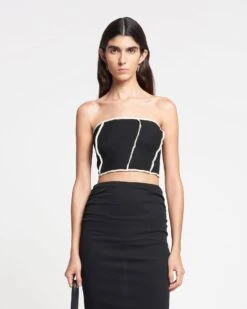 Nanushka Luisa - Patchwork Mesh-Jersey Tube Top - Black/White Wax