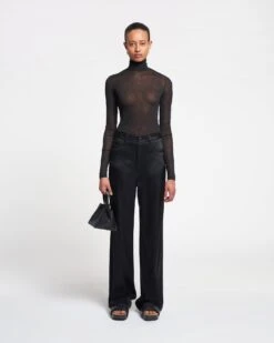 Nanushka Harri - Mesh-Jersey Turtleneck Top - Black -Nanushka Wear Shop NAN SS24 WW FULL BODY CROPPED 281