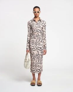 Nanushka Verity - Mesh Jersey Shirt Dress - Scribble Logo