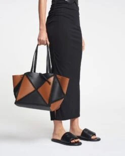 Nanushka The Origami Tote - Alt-Nappa Crochet Tote - Tan/Black Fw22 15 Nanushka The Origami Tote - Alt-Nappa Crochet Tote - Tan/Black Fw22 -Nanushka Wear Shop NAN SS24 WW FULL BODY CROPPED 64
