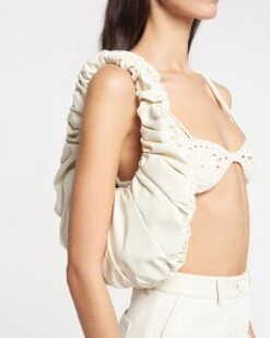 Nanushka Anja Bag - Ruched Patent Alt-Leather Shoulder Bag - Creme -Nanushka Wear Shop NAN SS24 WW FULL BODY CROPPED 70