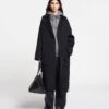 Nanushka Alamo - Wool Silk Blend Robe Coat - Black -Nanushka Wear Shop NAN SS24 WW FULL BODY CROPPED 96
