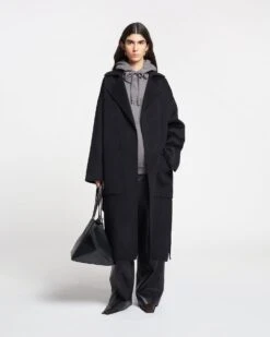 Nanushka Alamo - Wool Silk Blend Robe Coat - Black