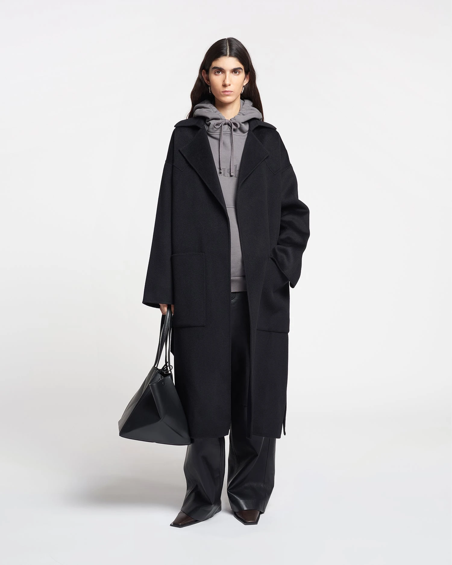 Nanushka Alamo - Wool Silk Blend Robe Coat - Black 3 Nanushka Alamo - Wool Silk Blend Robe Coat - Black