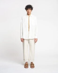 Nanushka Kaleb - Light Poplin Shirt - White -Nanushka Wear Shop NM23CRTP00100KALEB WHITE LIGHTPOPLIN FULL BODY CROPPED 01