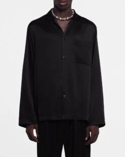 Nanushka Jelmer - Long-Sleeve Slip-Satin Shirt - Black