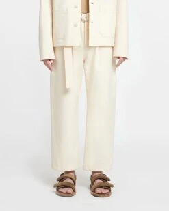 Nanushka Ferre - Belted Structured Twill Pants - Creme