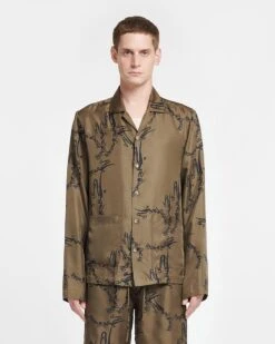 Nanushka Emin - Printed Silk-Twill Shirt - Calligraphy Khaki