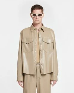Nanushka Lenn - Okobor™ Alt-Leather Shirt - Ashy Taupe