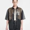 Nanushka Mance - Okobor™ Alt-Leather Shirt - Shiitake/Black -Nanushka Wear Shop NM24RSSH01578 MANCE SHIITAKE BLACK ALT LEATHERPATCHWORK 03