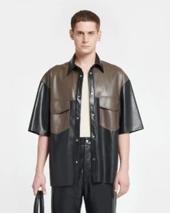 Nanushka Mance - Okobor™ Alt-Leather Shirt - Shiitake/Black