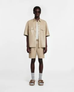 Nanushka Mance - Okobor™ Alt-Leather Shirt - Ashy Taupe -Nanushka Wear Shop NM24RSSH01579 MANCE ASHYTAUPE OKOBOR 01