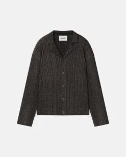 Nanushka Torben - Ribbed Merino Blend Shirt - Fossil/Black -Nanushka Wear Shop NM24RSSH02298TORBEN FOSSIL BLACK VISCOSEMERINORIB