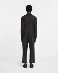 Nanushka Torben - Ribbed Merino Blend Shirt - Fossil/Black -Nanushka Wear Shop NM24RSSH02298 TORBEN FOSSIL BLACK VISCOSEMERINORIB 02