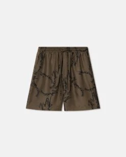 Nanushka Doxxi - Printed Silk-Twill Shorts - Calligraphy Khaki -Nanushka Wear Shop NM24RSST00466DOXXI CALLIGRAPHYKHAKI TWILLSILK
