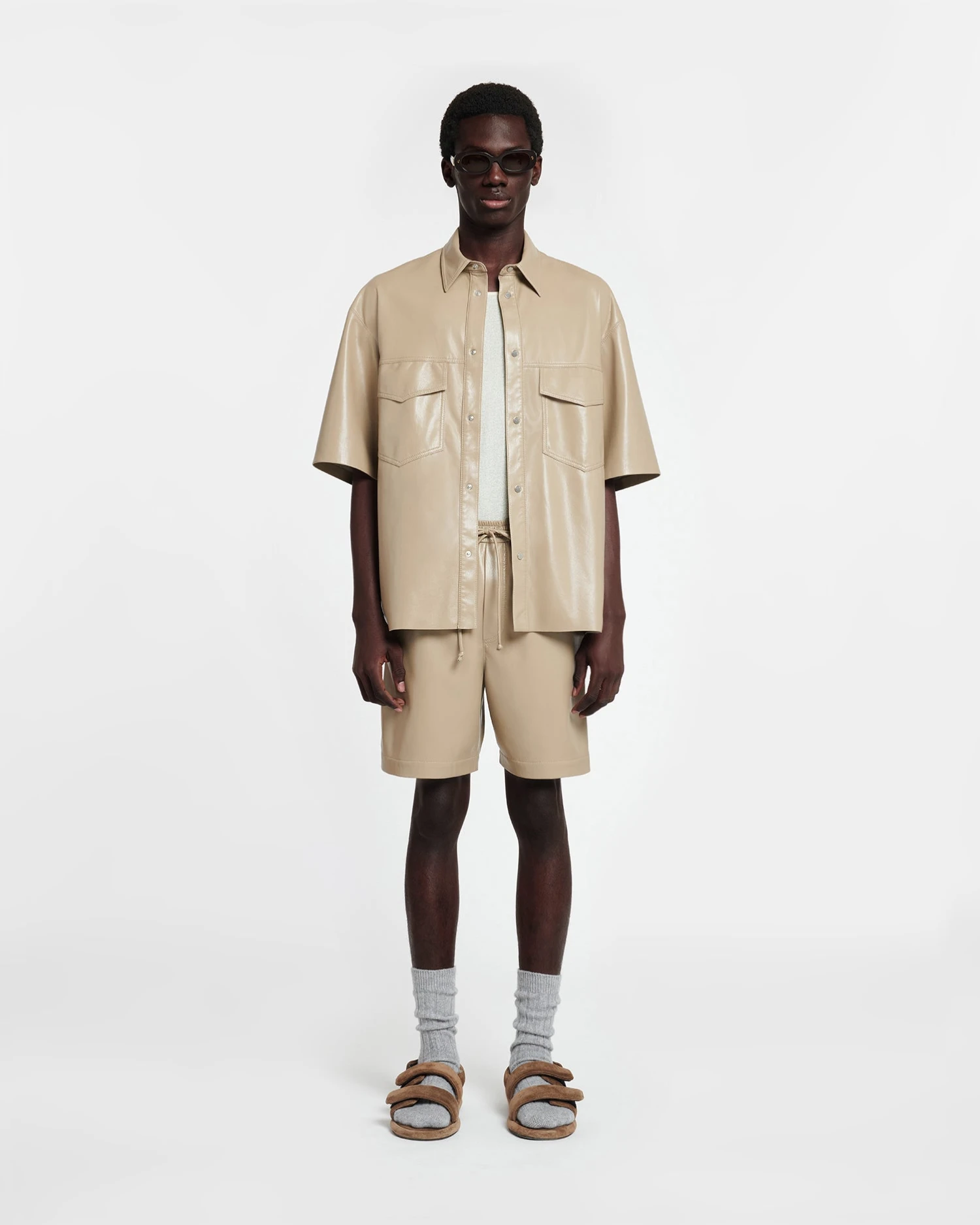 Nanushka Doxxi - Okobor™ Alt-Leather Shorts - Ashy Taupe 4 Nanushka Doxxi - Okobor™ Alt-Leather Shorts - Ashy Taupe - Image 2