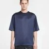 Nanushka Isaac - Slip Satin T-Shirt - Navy -Nanushka Wear Shop NM24RSTP00257 ISAAC NAVY GLOSSYSATIN 03