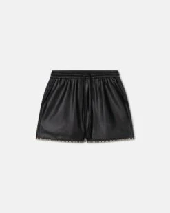 Nanushka Amil - Raffia-Trimmed Okobor™ Alt-Leather Shorts - Black 11 Nanushka Amil - Raffia-Trimmed Okobor™ Alt-Leather Shorts - Black -Nanushka Wear Shop NM24SSST00199 AMIL BLACK OKOBOR RAFFIA STITCH