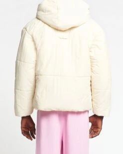 Nanushka Hide Hood - Tech Poplin Hooded Puffer Jacket - Creme -Nanushka Wear Shop NU22FWOW02171HIDEHOOD CREME WRTECHPOPLIN TOP DETAIL CROPPED 02