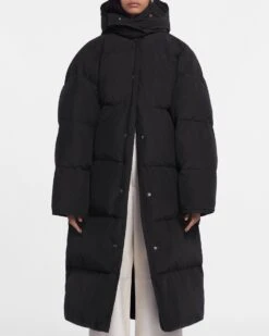 Nanushka Riva - Tech Poplin Puffer Coat - Off Black -Nanushka Wear Shop NU23FWOW01699 RIVA OFF BLACK TECH POPLIN 3