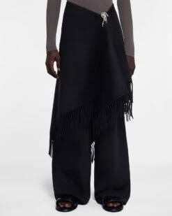 Nanushka Marlene - Double Wool And Silk-Blend Scarf - Black -Nanushka Wear Shop NU23FWSC00399 MARLENE BLACK DOUBLE WOOL SILK FRINGE 2