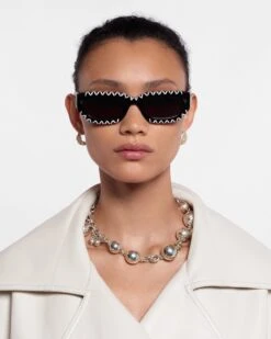 Nanushka Kadee Crochet - Crocheted D-Frame Sunglasses - Black -Nanushka Wear Shop NU23FWSG00199 KADEE CROCHET BLACK BIO PLASTIC 1