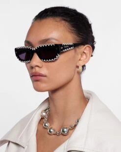 Nanushka Kadee Crochet - Crocheted D-Frame Sunglasses - Black -Nanushka Wear Shop NU23FWSG00199 KADEE CROCHET BLACK BIO PLASTIC 2