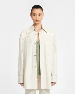 Nanushka Marlas - Embroidered Washed Canvas Jacket - Natural -Nanushka Wear Shop NU24RSOW00672 MARLAS NATURAL EMBROIDEREDWASHEDCANVAS 03