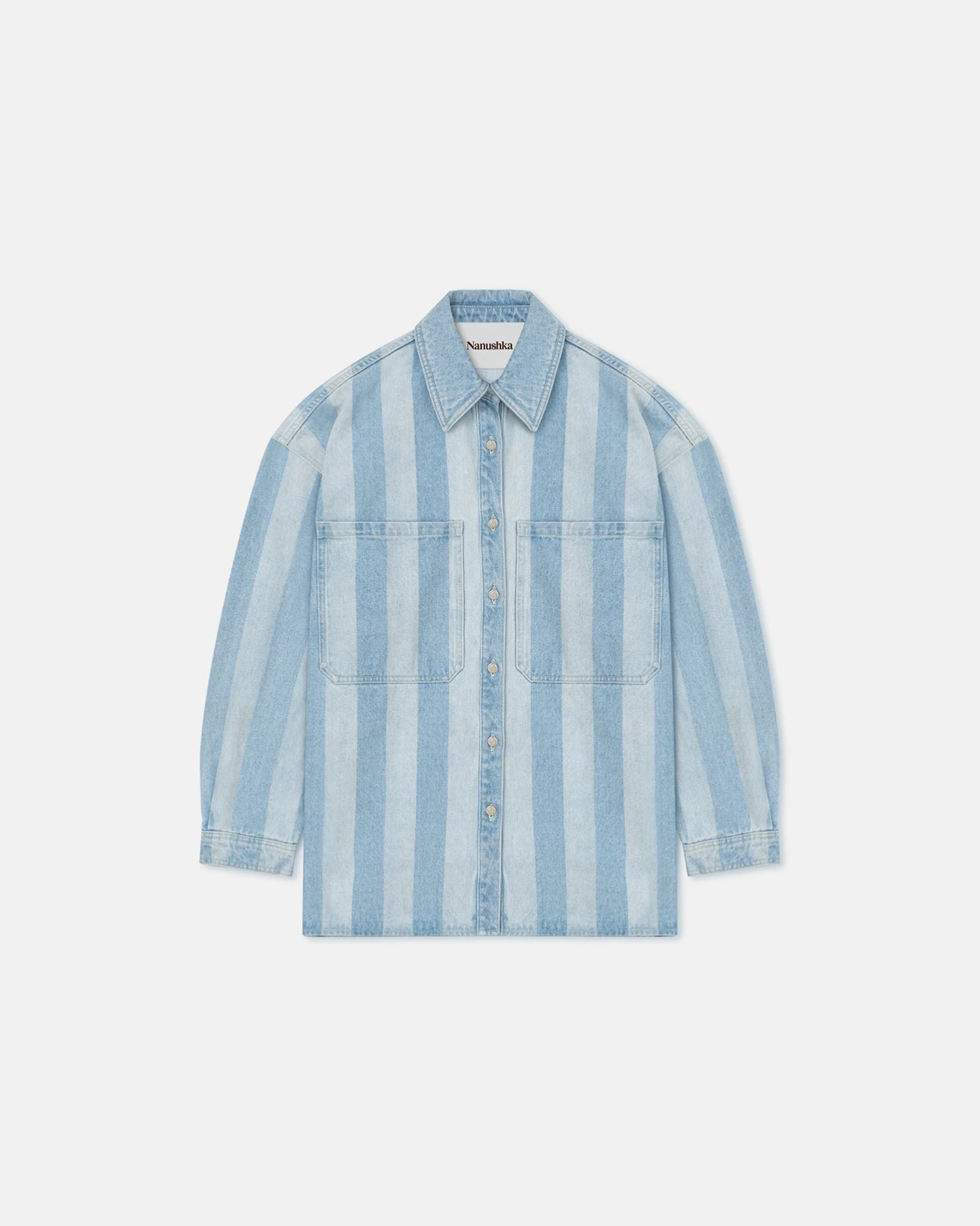 Nanushka Beaux - Striped Denim Long-Sleeve Shirt - Eco Light Wash 3 Nanushka Beaux - Striped Denim Long-Sleeve Shirt - Eco Light Wash