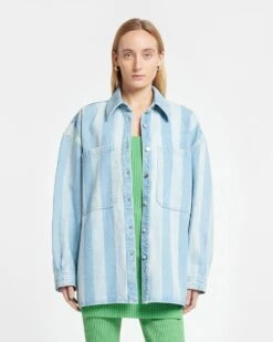 Nanushka Beaux - Striped Denim Long-Sleeve Shirt - Eco Light Wash 11 Nanushka Beaux - Striped Denim Long-Sleeve Shirt - Eco Light Wash -Nanushka Wear Shop NU24RSOW02052 BEAUX ECOLIGHTWASH DENIMSTRIPE 03