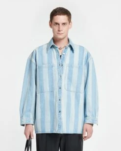 Nanushka Beaux - Striped Denim Long-Sleeve Shirt - Eco Light Wash 10 Nanushka Beaux - Striped Denim Long-Sleeve Shirt - Eco Light Wash -Nanushka Wear Shop NU24RSOW02052 BEAUX ECOLIGHTWASH DENIMSTRIPE 03 B