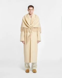 Nanushka Marlene - Double Wool And Silk-Blend Scarf - Creme -Nanushka Wear Shop NU24RSSC00371 MARLENE CREME DOUBLEWOOLSILKFRINGE 01