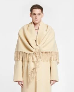 Nanushka Marlene - Double Wool And Silk-Blend Scarf - Creme -Nanushka Wear Shop NU24RSSC00371 MARLENE CREME DOUBLEWOOLSILKFRINGE 03