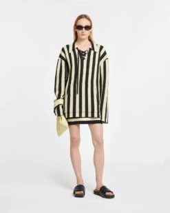 Nanushka Jorrit - Striped Terry-Knit Sweater - Black/Pale Yellow -Nanushka Wear Shop NU24RSSW00899 JORRIT BLACK PALEYELLOW TERRYKNITSTRIPE 01