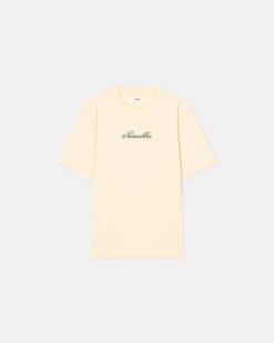 Nanushka Reece - Embroidered Cotton-Jersey T-Shirt - Creme/Green 11 Nanushka Reece - Embroidered Cotton-Jersey T-Shirt - Creme/Green -Nanushka Wear Shop NU24SSTP05571 REECE CREME GREEN WORDMARK EMBROIDERY COTTON JERSEY