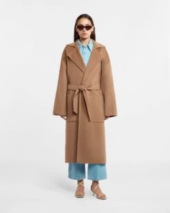 Nanushka Alamo - Wool Silk Blend Robe Coat - Camel