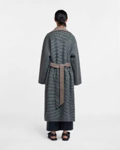 Nanushka Alamo - Wool Silk Blend Robe Coat - Reversible Check -Nanushka Wear Shop NW20CROW00999 ALAMO REVERSIBLE CHECK DOUBLE WOOL SILK BLEND 03