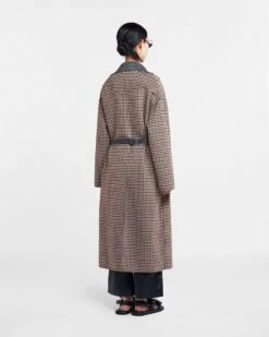 Nanushka Alamo - Wool Silk Blend Robe Coat - Reversible Check -Nanushka Wear Shop NW20CROW00999 ALAMO REVERSIBLE CHECK DOUBLE WOOL SILK BLEND 03b