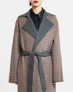 Nanushka Alamo - Wool Silk Blend Robe Coat - Reversible Check -Nanushka Wear Shop NW20CROW00999 ALAMO REVERSIBLE CHECK DOUBLE WOOL SILK BLEND 04b