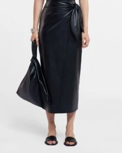 Nanushka Amas - Okobor™ Alt-Leather Sarong Skirt - Black