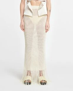 Nanushka Lindy - Fringed Crochet Skirt - Creme
